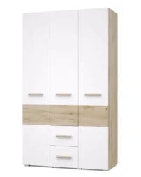 Шкаф трехстворчатый с ящиками В34 Виора, Серый дуб/Белый